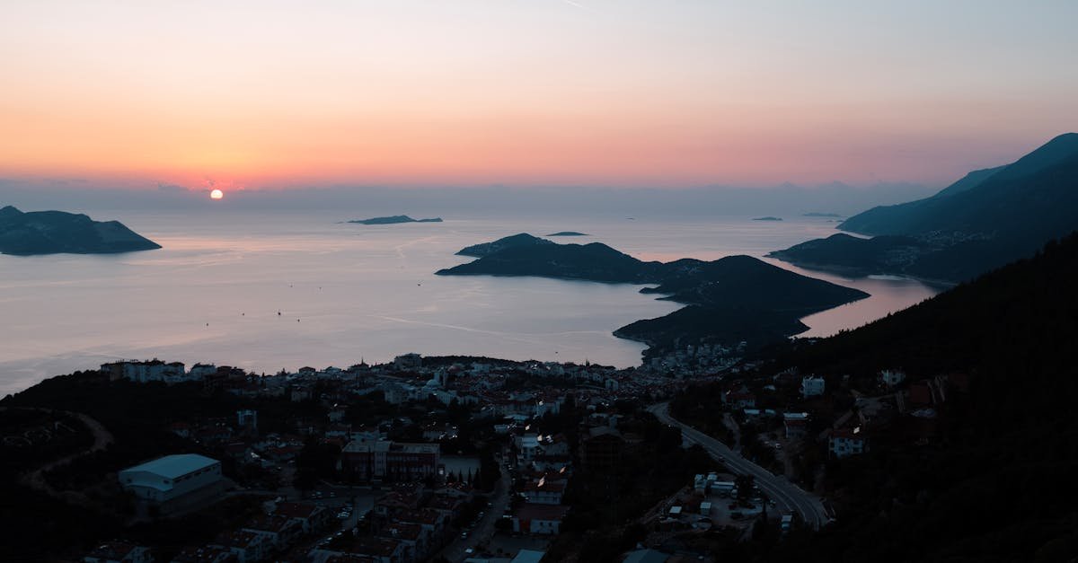 Breathtaking sunrise view over Kaş, Antalya, highlighting the serene coastline and islands.