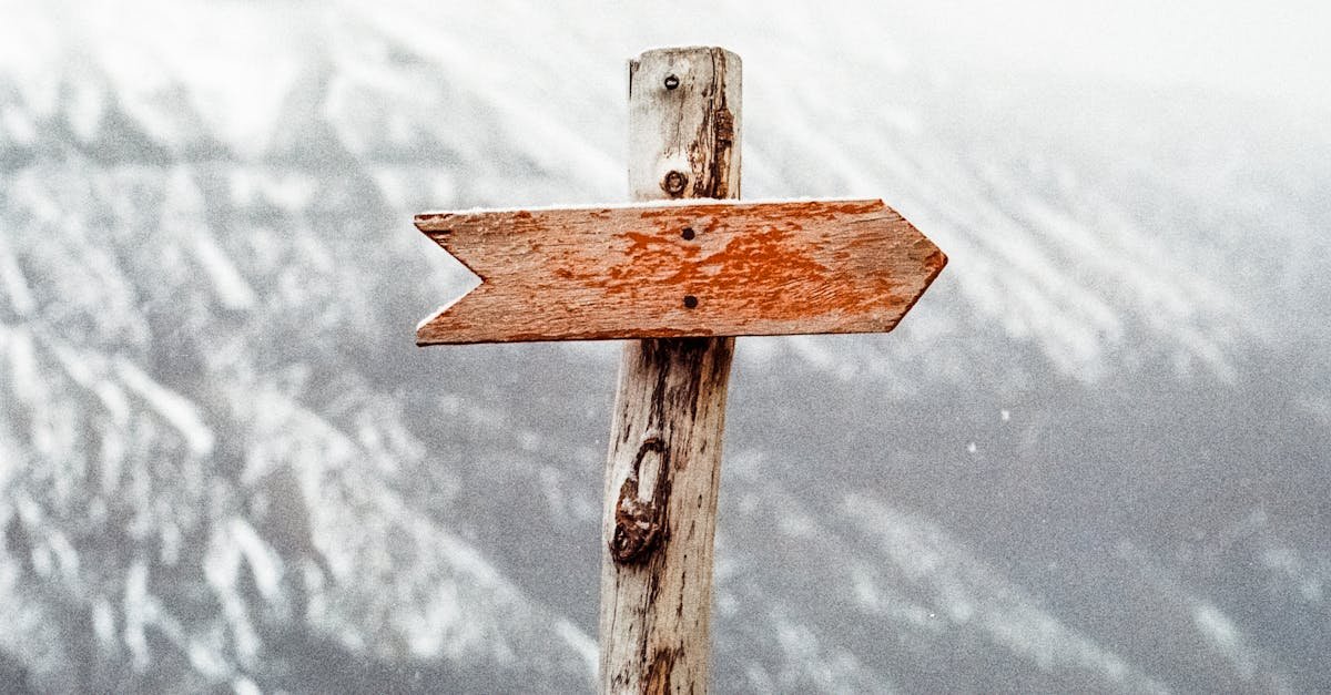 A wooden arrow signpost points the way amidst a snowy mountain landscape.
