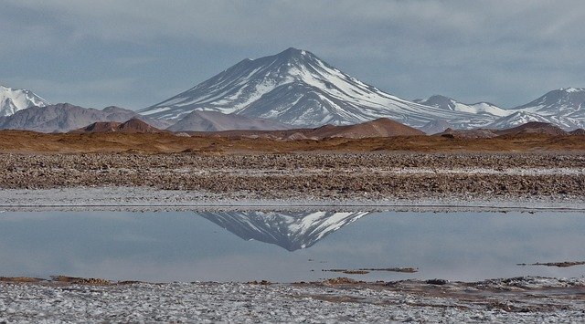 aracar, mountain, stratovolcano, andes, salt flat, the andes, nature, argentina, lake, water, reflection