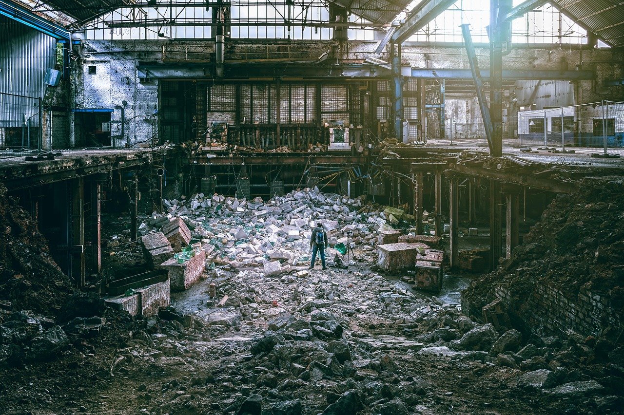 factory, demolition, destruction, collapse, chaos, lost places, pforphoto, factory building, dilapidated, industry, disintegration, dilapidated, shabby, industrial building, building, man, photographer, dimension, catastrophe, factory, destruction, chaos, chaos, chaos, chaos, chaos