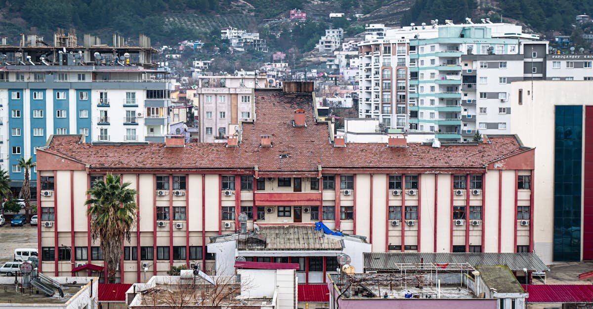 Aerial view of Düziçi's residential district showcasing diverse urban architecture.