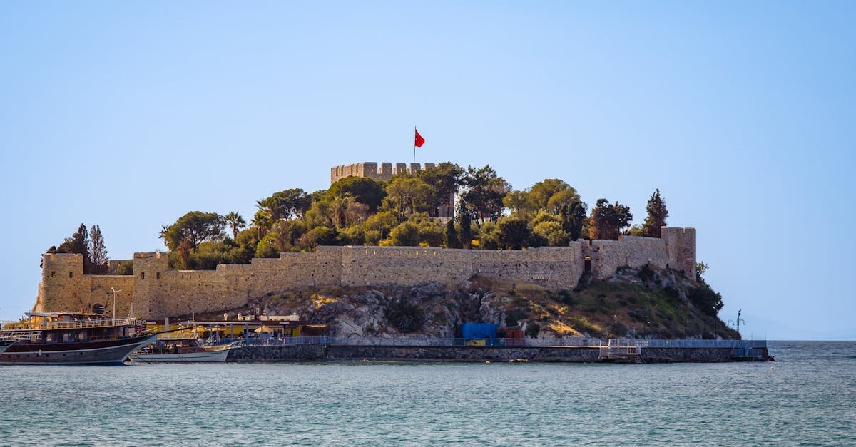 Kusadasi Castle on Pigeon Island in Turkey, surrounded by the Aegean Sea.