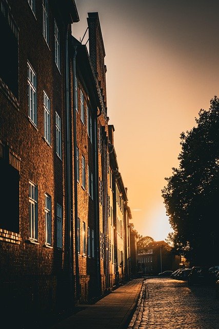street, sunset, building, architecture, nature, stralsund, houses, city, dusk, twilight