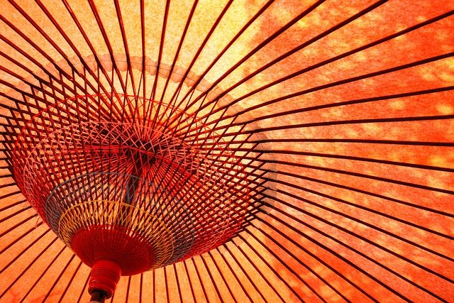 umbrella, oilpaper, kyoto, japan, coarse, paper, bamboo, red, zen, japanese, asia, fabric, decorative, tradition, pattern, design, crane, conventional, fan, garden, origami, nature, geisha, orange umbrella