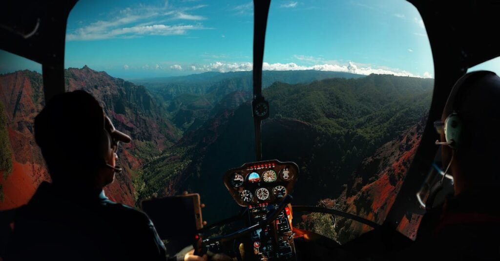 Experience breathtaking aerial views from a helicopter over Kauai's lush valleys and mountains.