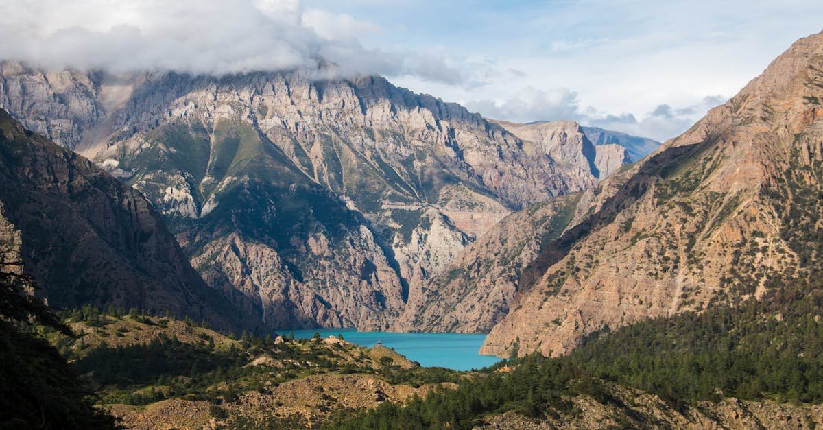 Breathtaking view of Shey Phoksundo Lake surrounded by majestic mountains in Nepal.
