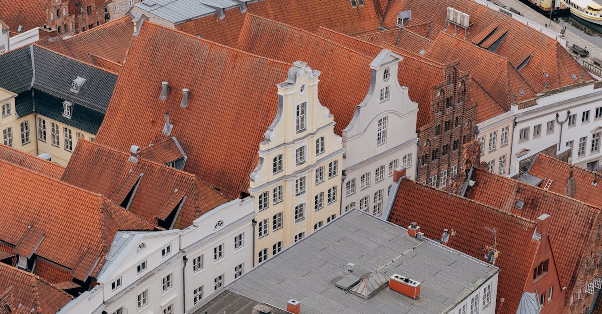 Explore the charming red-tiled rooftops of Lübeck's historic old town from above.