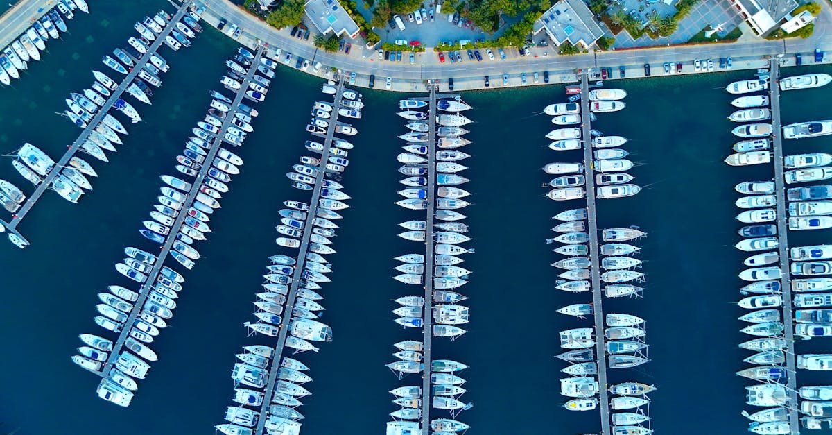 Stunning aerial shot of Bodrum Marina showcasing an array of docked yachts against the tranquil waters.