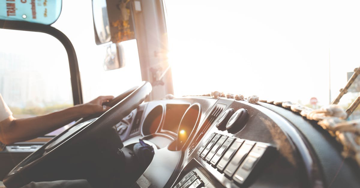A bus driver navigating the city streets during a sunny day, focusing on the road.