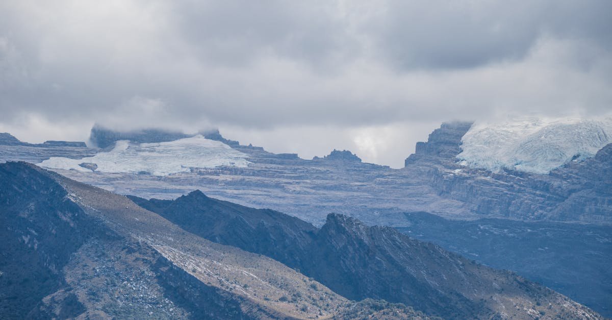Breathtaking view of the Andes Mountains with glaciers and cloudy sky in El Cocuy National Park, Colombia.