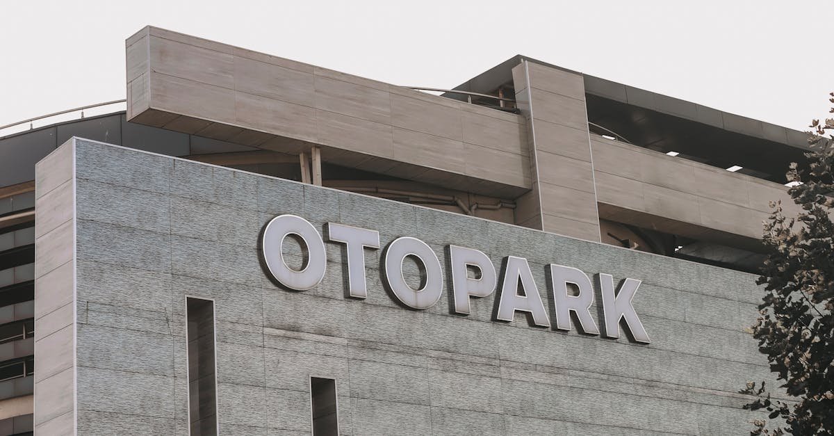 Architectural detail of a modern parking structure featuring 'Otopark' sign.