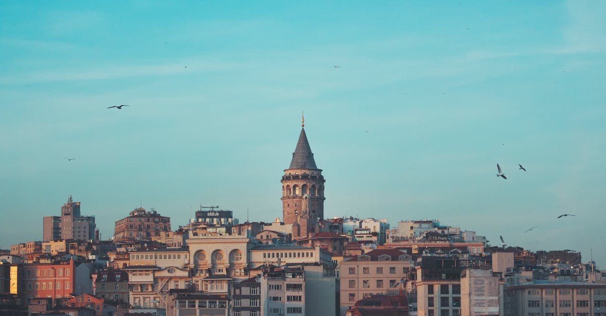 Beautiful cityscape featuring the iconic Galata Tower under a blue sky in Istanbul.