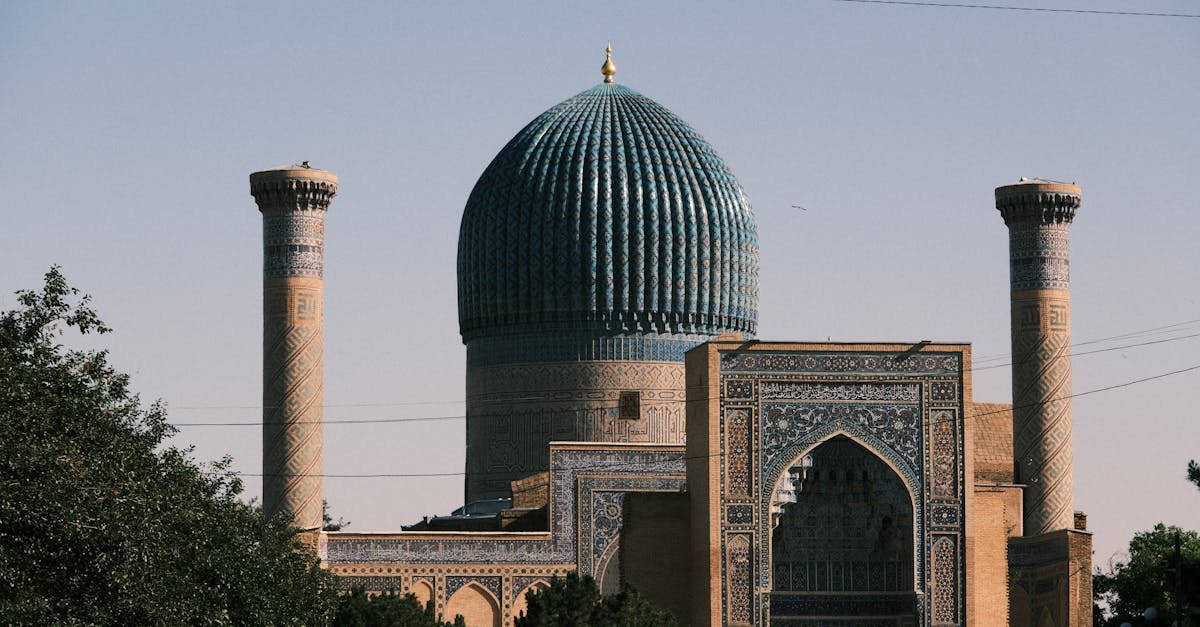 Beautiful capture of Gur-e-Amir Mausoleum's intricate architecture in Samarkand, Uzbekistan.