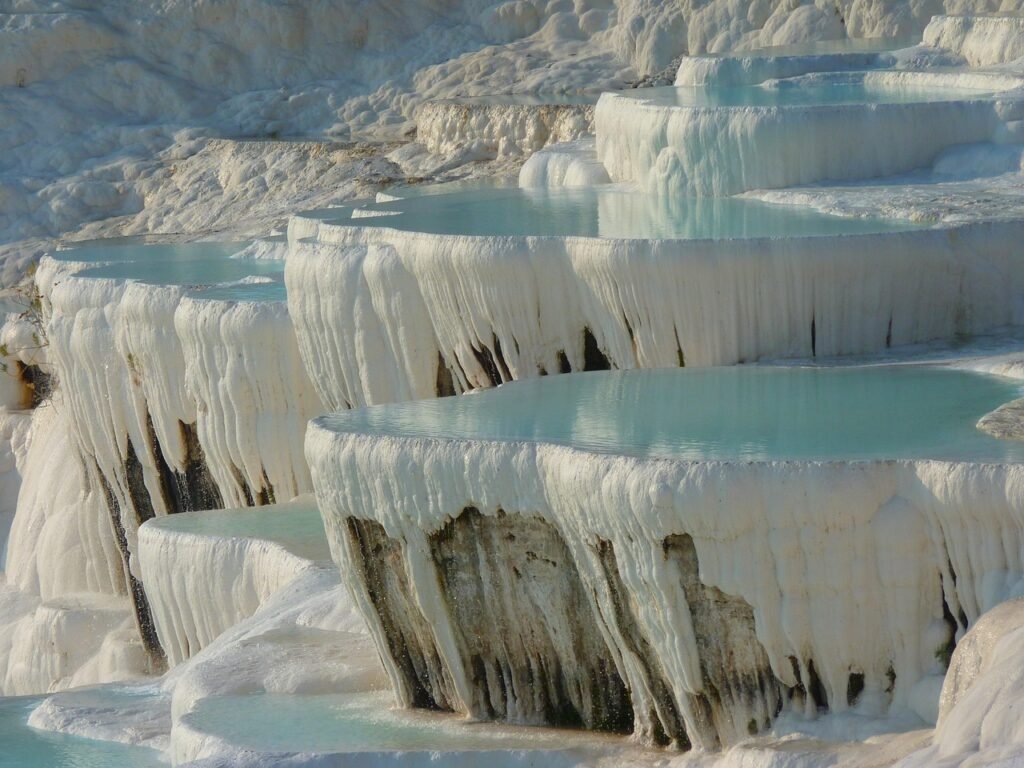 calcium pools, terraces, tourist attraction, world heritage site, travertine pools, thermal spring, hot spring, nature, lime sinter terraces, pamukkale thermal pools, pamukkale, denizli, turkey, pamukkale, pamukkale, pamukkale, turkey, turkey, turkey, turkey, turkey