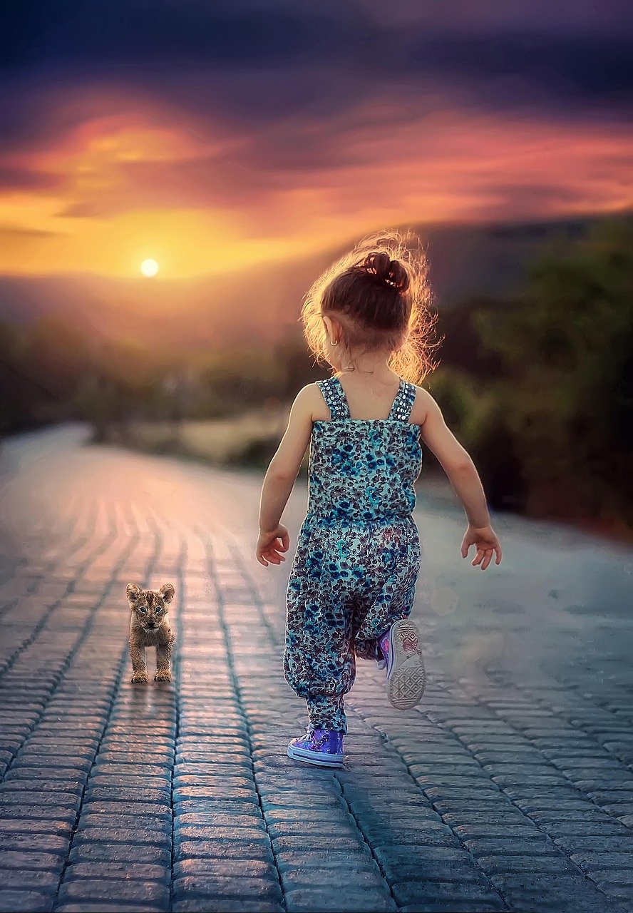 child, running, children, girl, happy, people, female, kids, nature, person, happiness, summer, outdoors, pet