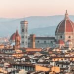 Florence cityscape with duomo cathedral at sunrise