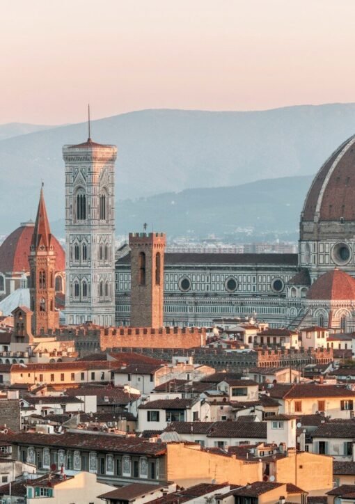 Florence cityscape with duomo cathedral at sunrise