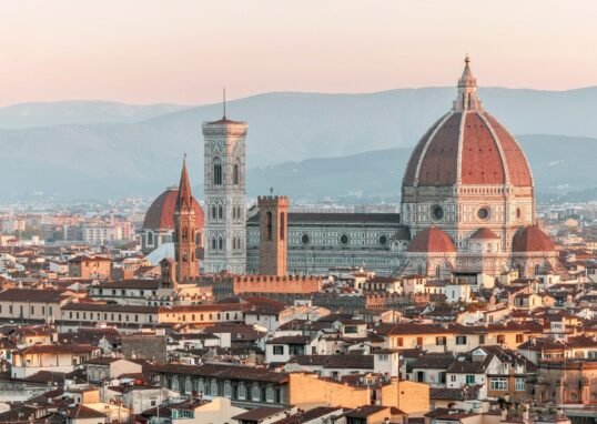 Florence cityscape with duomo cathedral at sunrise