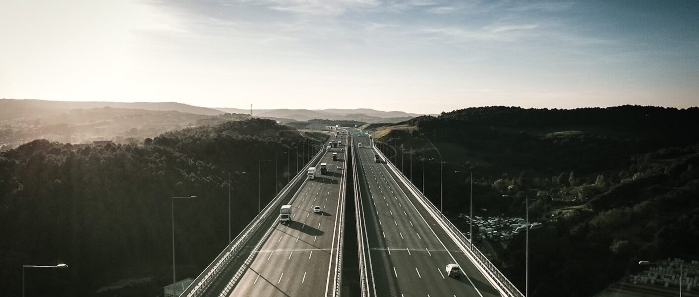 aerial view of two roads