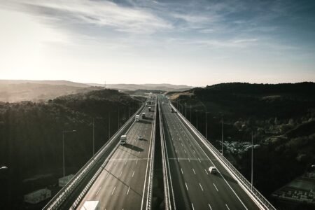aerial view of two roads