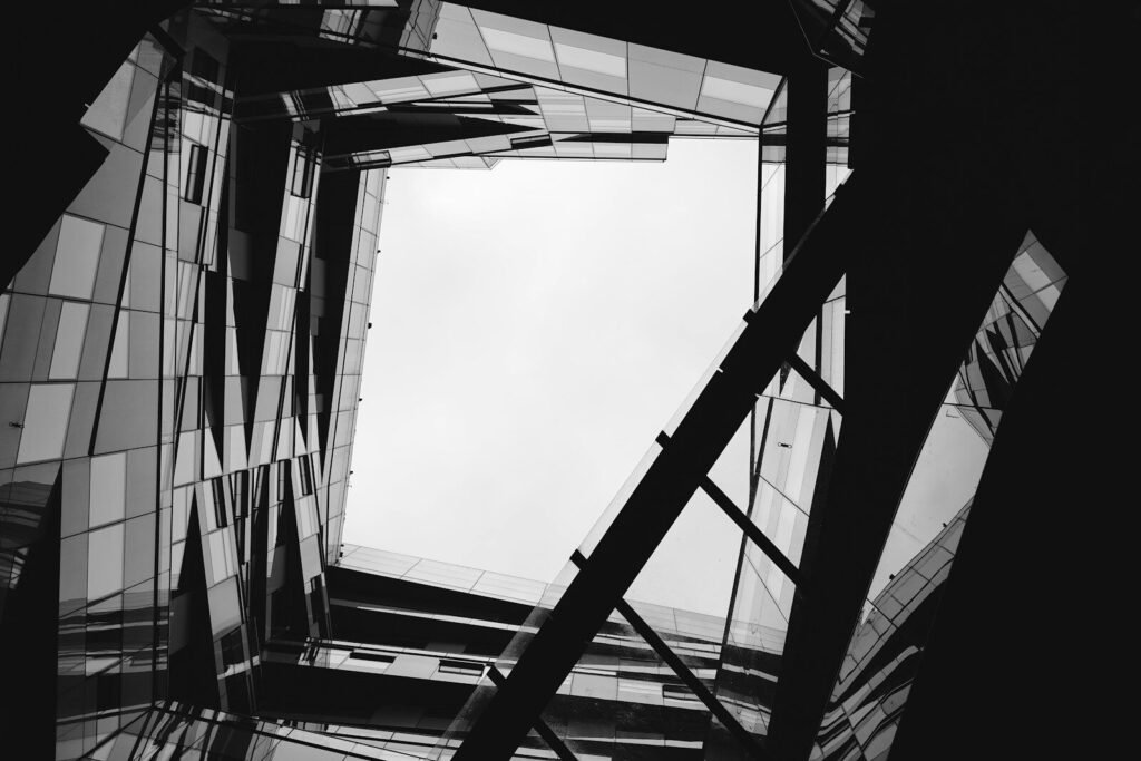 Abstract view of modern building architecture from below