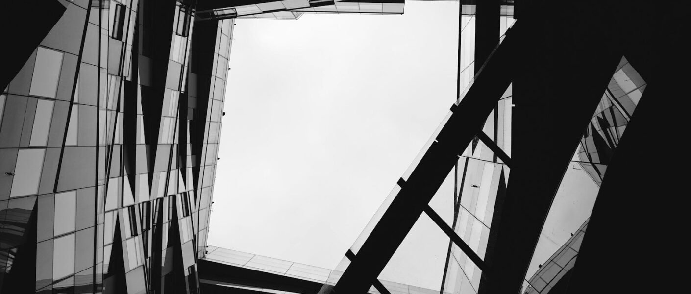 Abstract view of modern building architecture from below