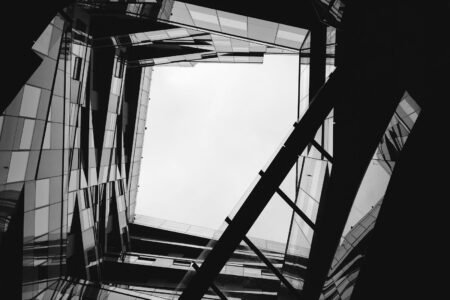 Abstract view of modern building architecture from below