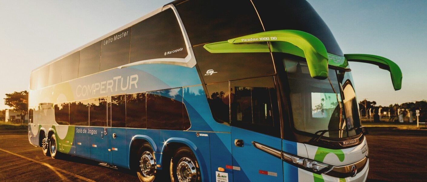parked blue and black Compertur bus