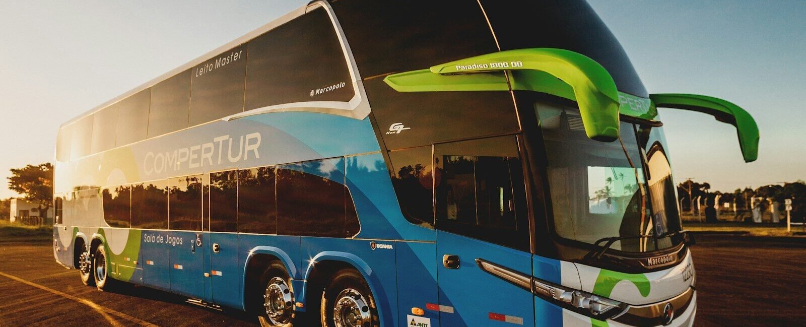 parked blue and black Compertur bus