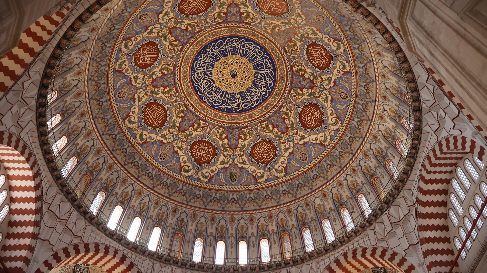 Intricate design of Selimiye Mosque dome in Edirne, featuring traditional Islamic art.