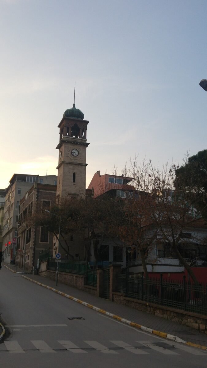 clock tower, time, tower, building, street, road, balikesir