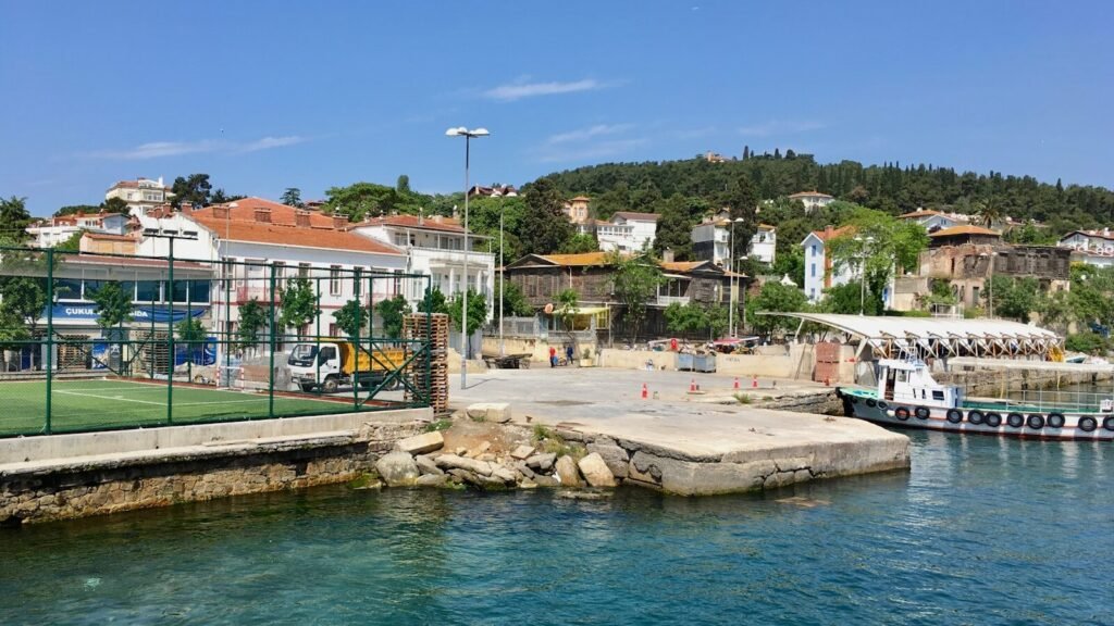 a body of water with buildings along it