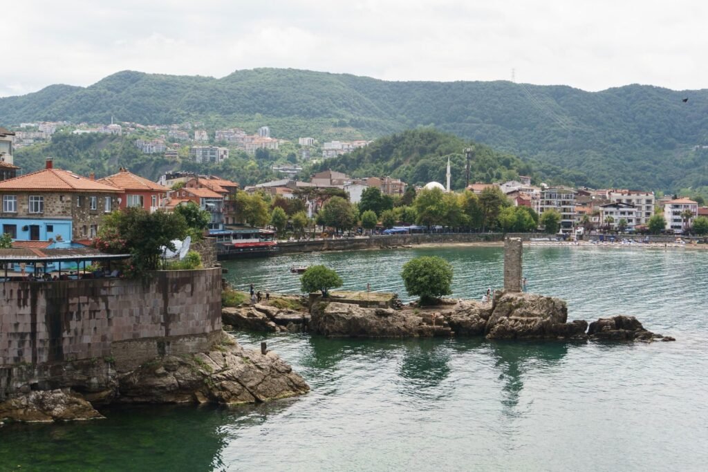 Picturesque landscape of Amasra, Türkiye with historic architecture and serene sea view.