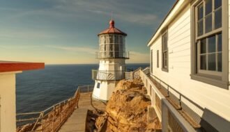 Lighthouse on a rocky cliff overlooking the ocean
